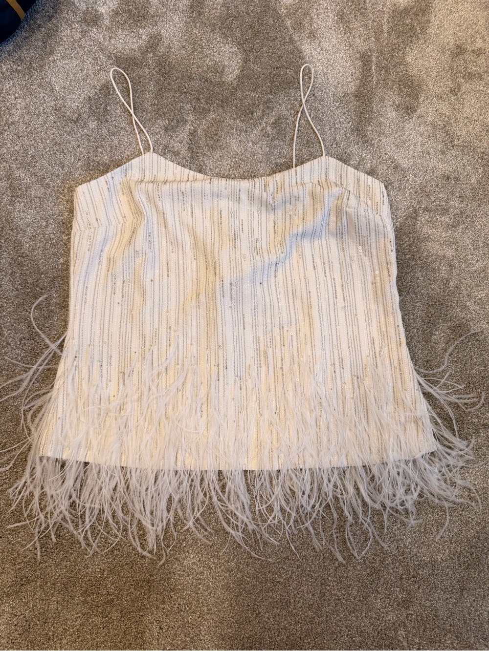 NWT Lauren Ralph Lauren Feather Hem Beaded Cami Top Pearl Ivory Size 10 - Picture 1 of 2